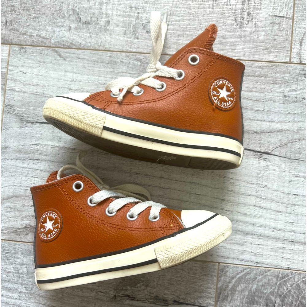 Little Kids Brown Leather Converse High Top | Size 7